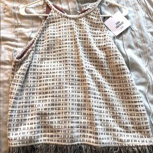 Black and white fringe tank top